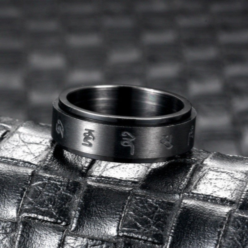 Black engraved rotating ring, suitable for American Thanksgiving and Christmas, a trendy and accessory
