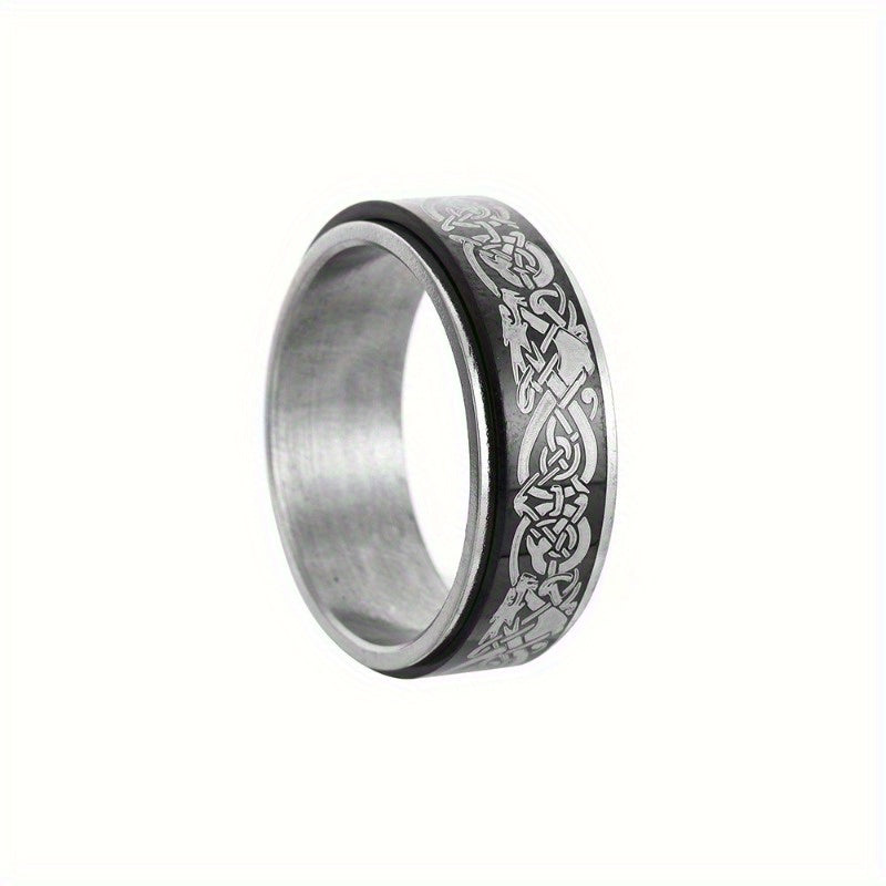 New Men's Titanium 201 Stainless Steel Ring with Dragon Pattern, Rotatable Relax Finger Accessory