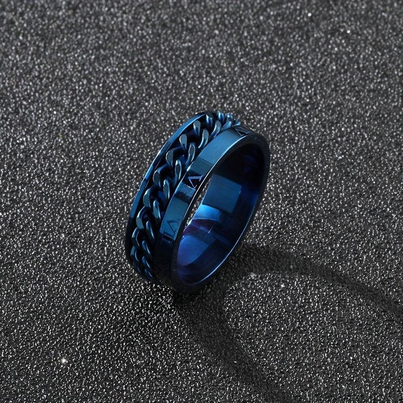 1pc Personality Style 201 Stainless Steel Rotating Chain Ring with Roman Numeral Engraving, Single Ring for Men, Fashionable Gift Jewelry
