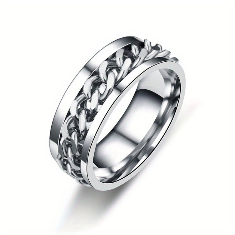 Unisex Zinc Alloy Hip-Hop Style Rotatable Chain Ring, Urban Fashion, Suitable for Wedding & Music Festival, All-Season Accessory