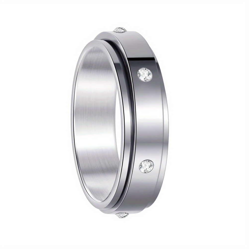 Rotatable Stainless Steel Luxury Six-Prong Ring with Exquisite Micro-Pave Design for a Sophisticated Look