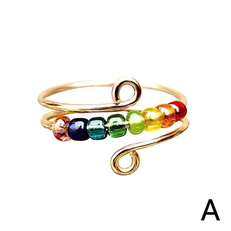 Elegant Boho Stainless Steel Anxiety Rings for Women - Anti-Stress Fidget Spinner Rings with Rainbow Beads, Rotates Freely, Adjustable Stacking Jewelry for Daily & Gift Occasions, Perfect for Christmas, Bohemian Style, Best for Christmas