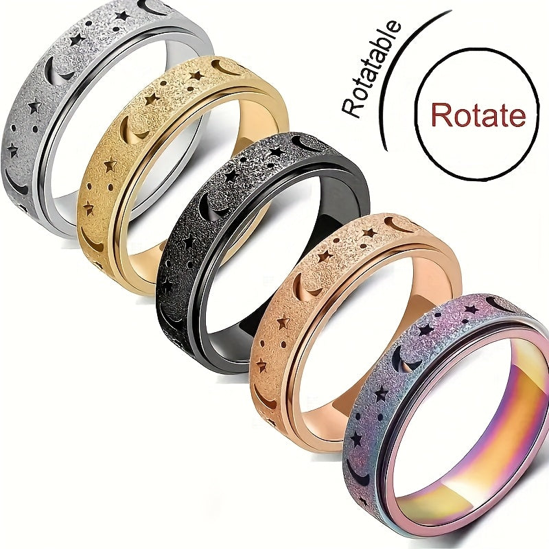 1pc / Fidget Ring Made Of 316L Stainless Steel Rotatable Design Trendy Moon And Star Design Multi Colors to Choose Match Daily Outfits
