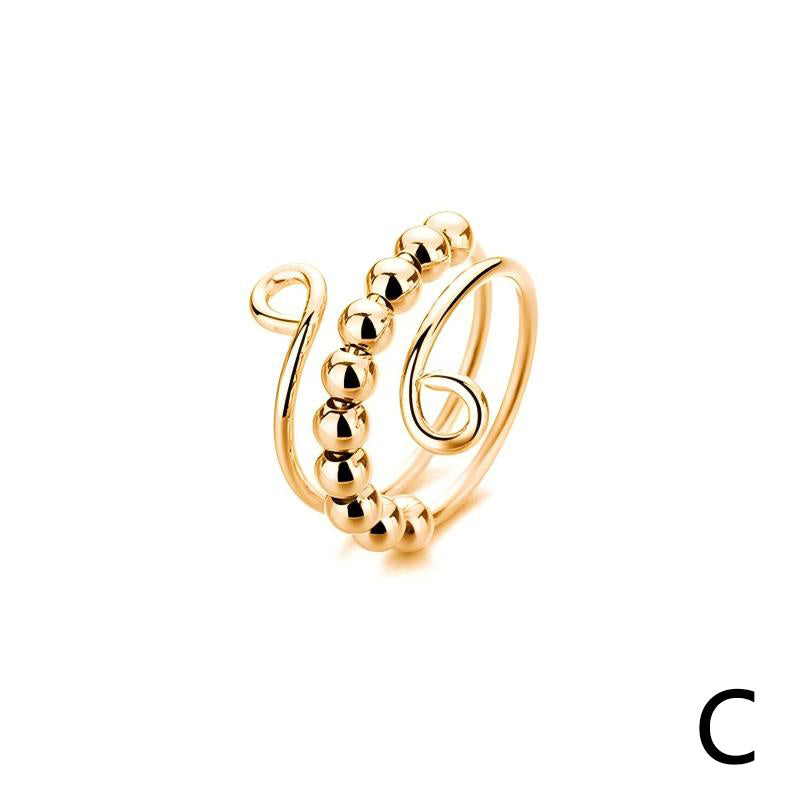 Elegant Boho Stainless Steel Anxiety Rings for Women - Anti-Stress Fidget Spinner Rings with Rainbow Beads, Rotates Freely, Adjustable Stacking Jewelry for Daily & Gift Occasions, Perfect for Christmas, Bohemian Style, Best for Christmas