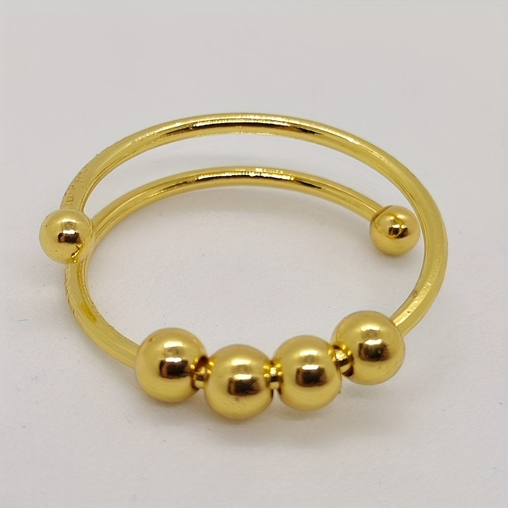 1PC Stainless Steel Double Layer Rotatable Bead Ring Female Anxiety Decompression Ring Ring