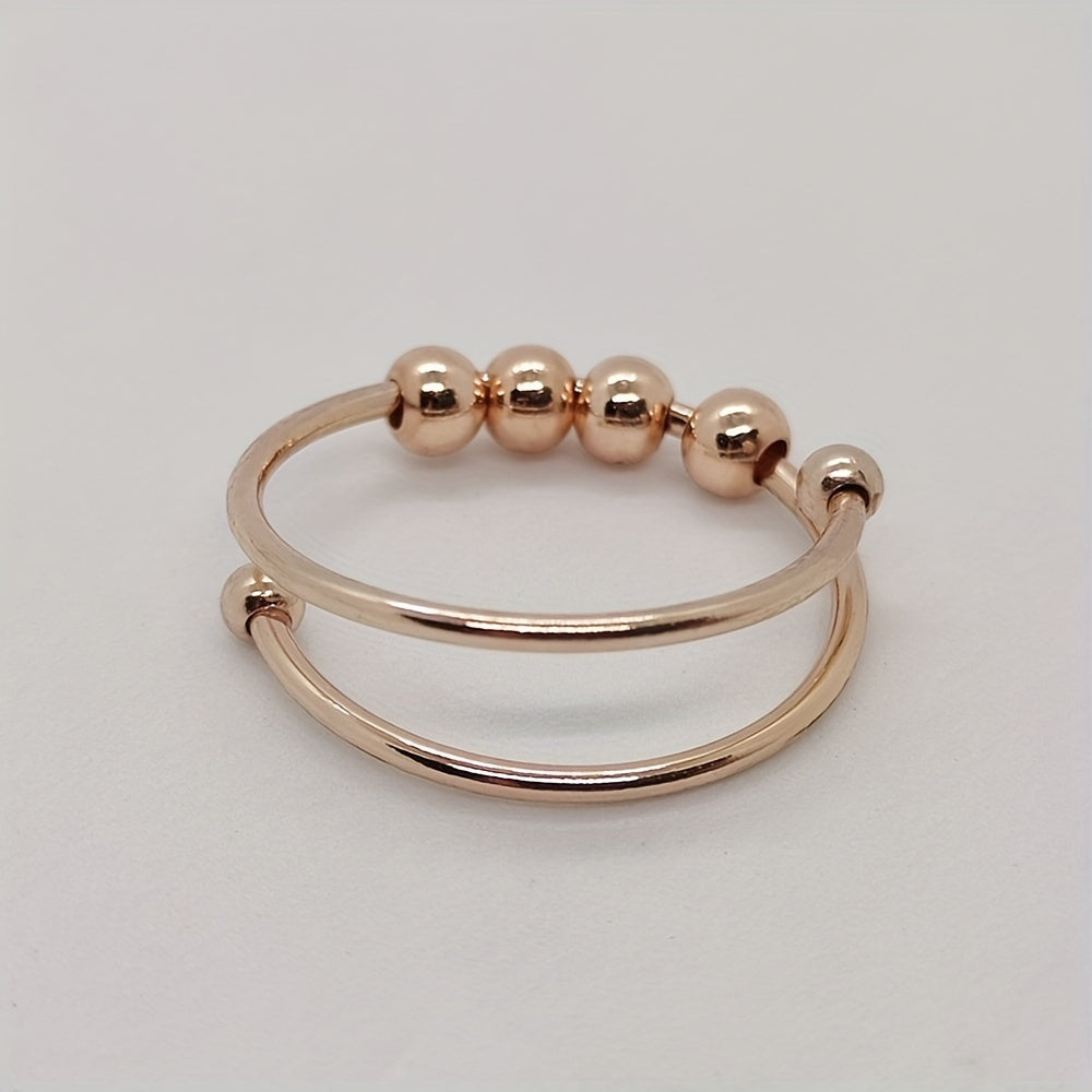 1PC Stainless Steel Double Layer Rotatable Bead Ring Female Anxiety Decompression Ring Ring