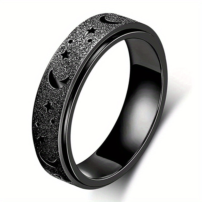 1pc Fashionable Stainless Steel Frosted Ring with Small Hollow Moon and Star Design, Men'S Unique Rotating Decompression Ring, Suitable for Daily Wear, Perfect Gift for Eid al-Fitr and Ramada