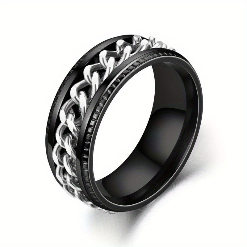 Trendy Chain Stripe Rotatable Rings with Multiple Color Options, Suitable for Festivals Such As Independence Day And Christmas, a Unique Accessory.