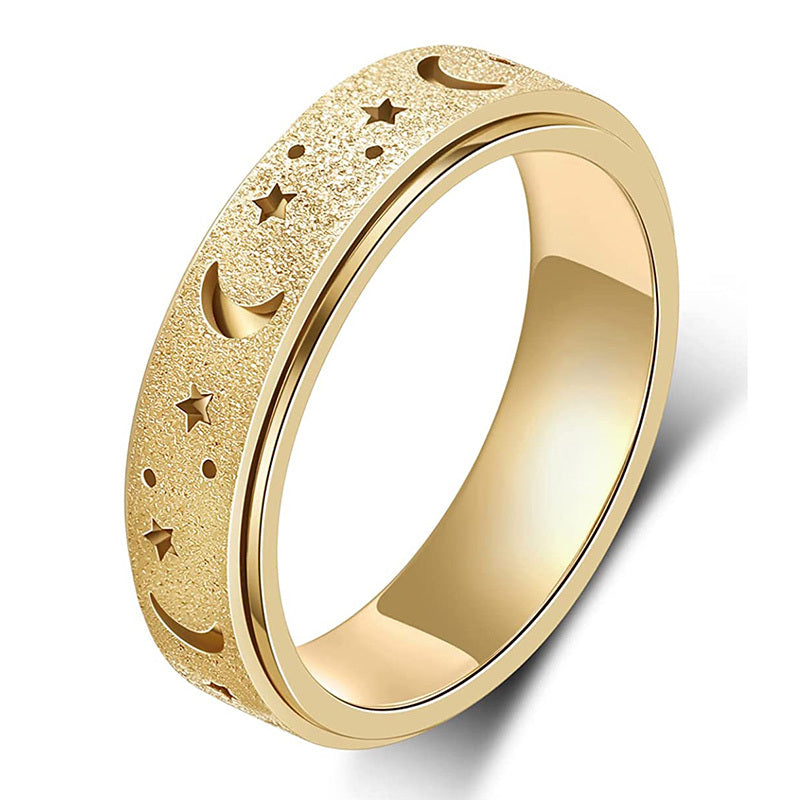 [Moon Star Spinner Ring] Stainless Steel Rotatable Moon Star Spinner Ring for Women & Men - Unique Design, Gift for Eid, Ramadan