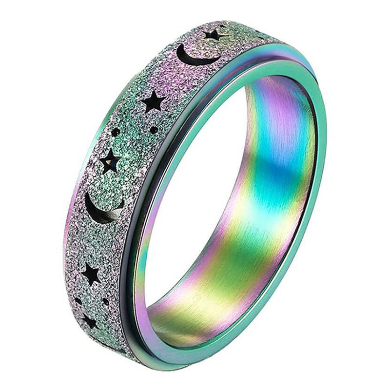 [Moon Star Spinner Ring] Stainless Steel Rotatable Moon Star Spinner Ring for Women & Men - Unique Design, Gift for Eid, Ramadan