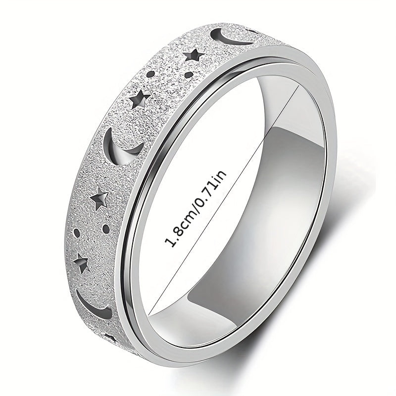 [Moon Star Spinner Ring] Stainless Steel Rotatable Moon Star Spinner Ring for Women & Men - Unique Design, Gift for Eid, Ramadan