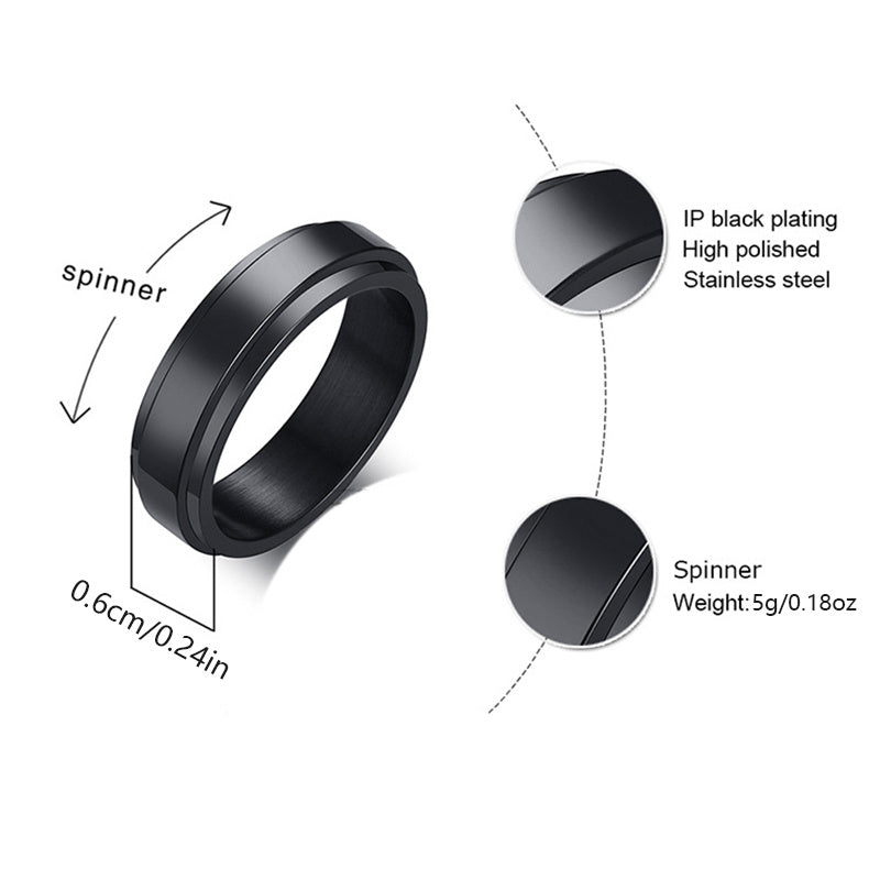 Minimalist Anxiety Ring Made of Stainless Steel Rotatable Design for Releasing Your Stress Silvery Or Black Make Your Call, Suitable for Women