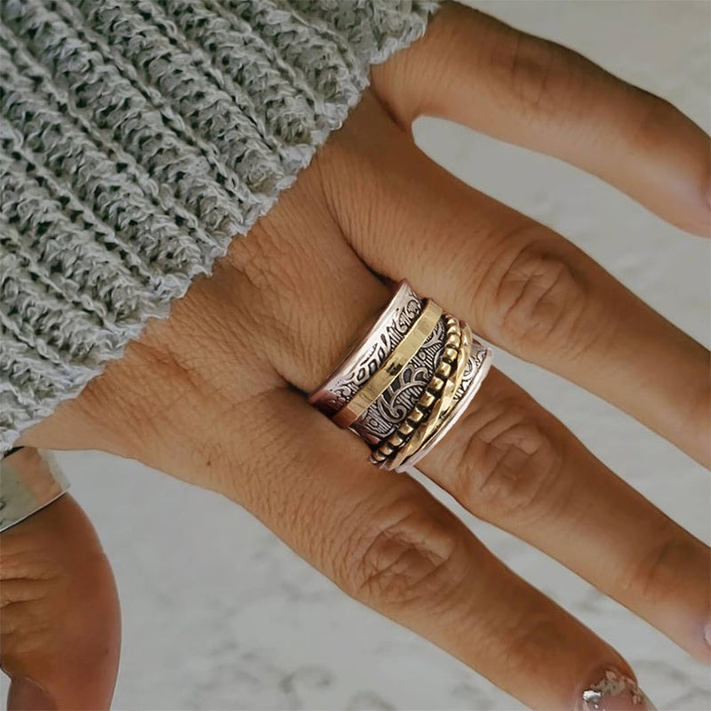 European Style Wide Face Vintage Zinc Alloy Women's Ring, Valentine's Day Gift Cool Spinner Relax Ring