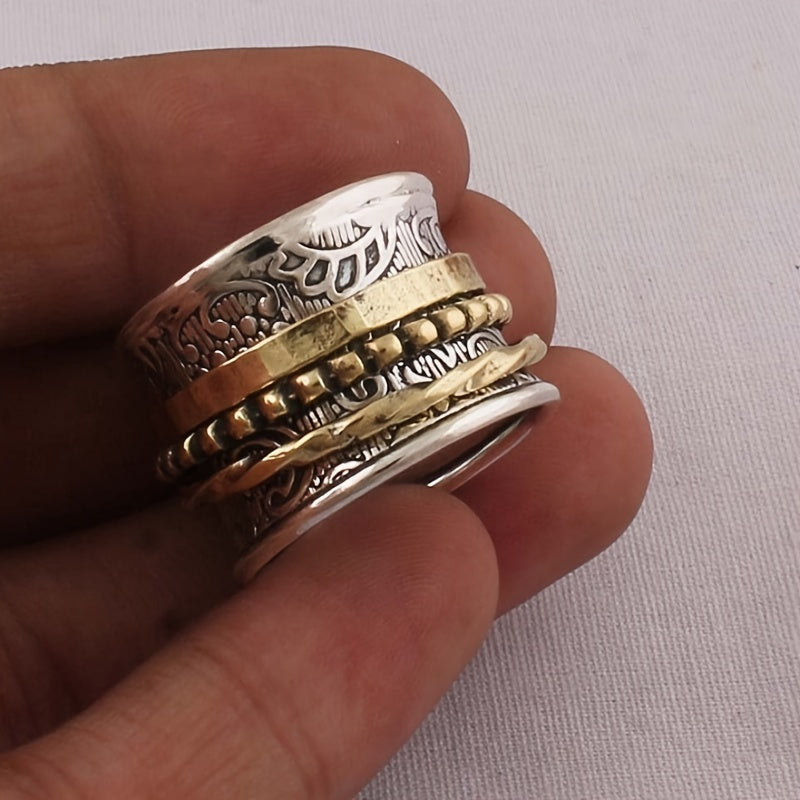 European Style Wide Face Vintage Zinc Alloy Women's Ring, Valentine's Day Gift Cool Spinner Relax Ring