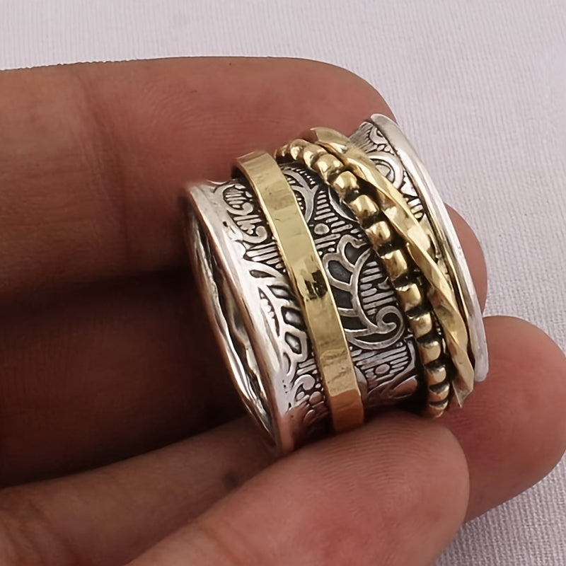 European Style Wide Face Vintage Zinc Alloy Women's Ring, Valentine's Day Gift Cool Spinner Relax Ring
