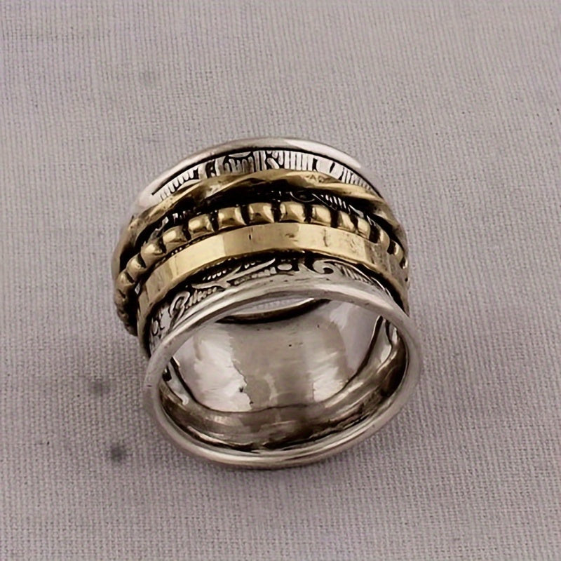 European Style Wide Face Vintage Zinc Alloy Women's Ring, Valentine's Day Gift Cool Spinner Relax Ring