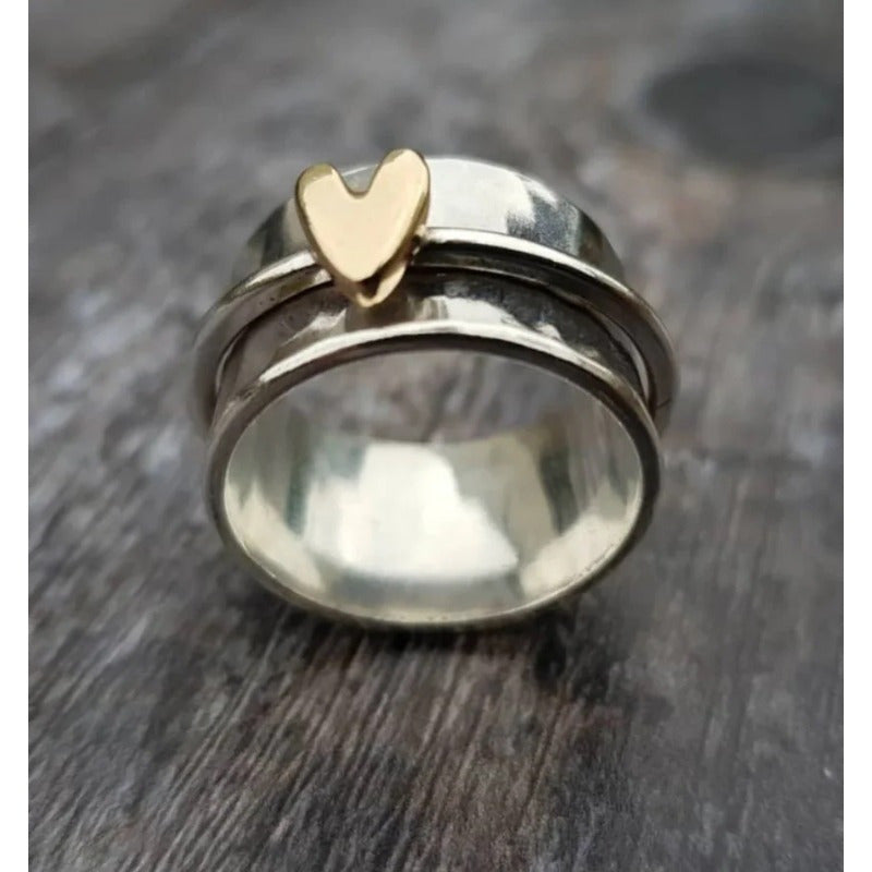 European And American Simple And Fashionable Two Tone Peach Heart Rotatable Women'S Wide Ring, Perfect Gift for Parties, Birthdays, Christmas, Valentine'S Day, And Anniversaries - Elegant Jewelry
