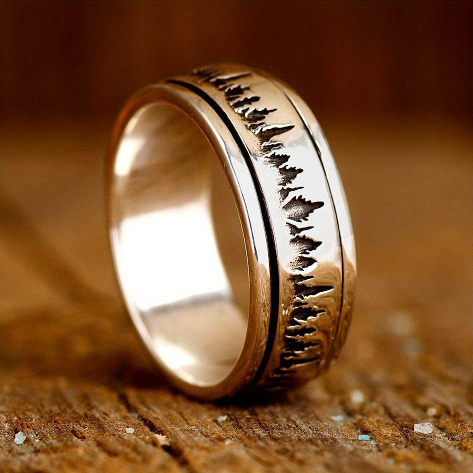 [Vintage Forest-Inspired Ring] Stainless Steel Vintage Forest-Inspired Ring - Silvery Plated, Rotatable Anxiety Relief Design for Everyday & Party Wear