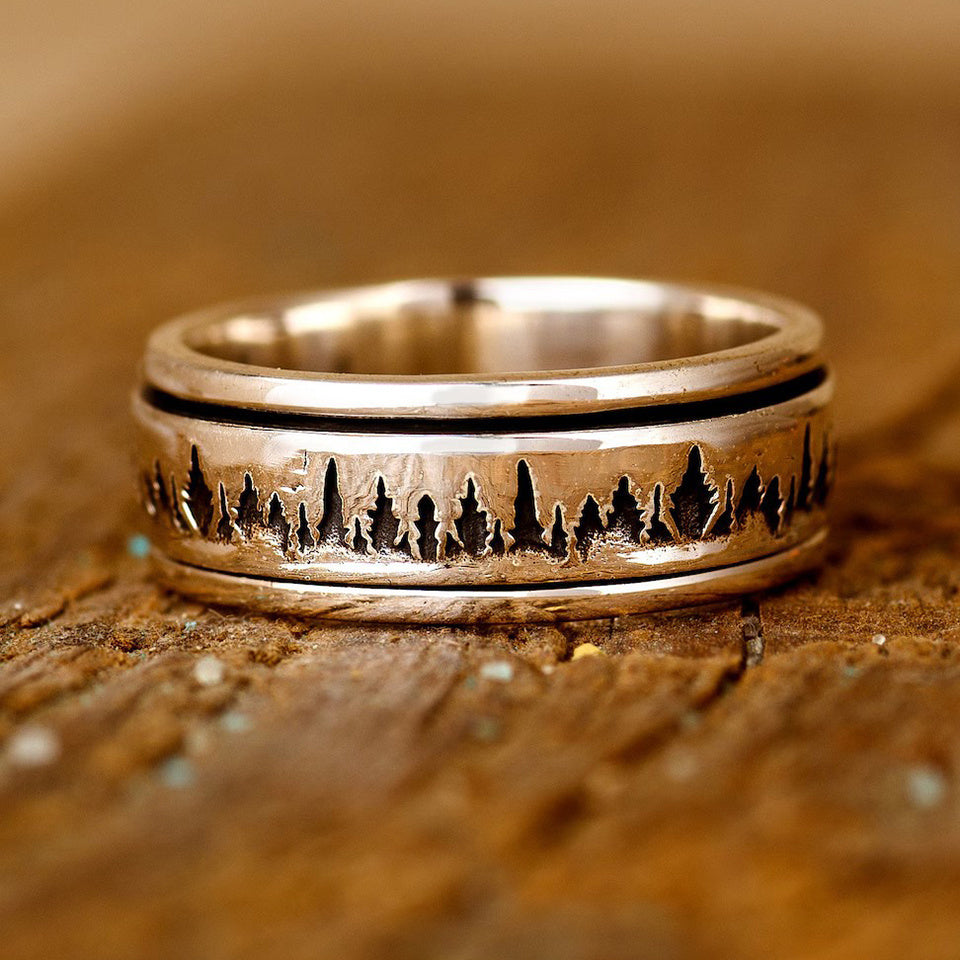 [Vintage Forest-Inspired Ring] Stainless Steel Vintage Forest-Inspired Ring - Silvery Plated, Rotatable Anxiety Relief Design for Everyday & Party Wear
