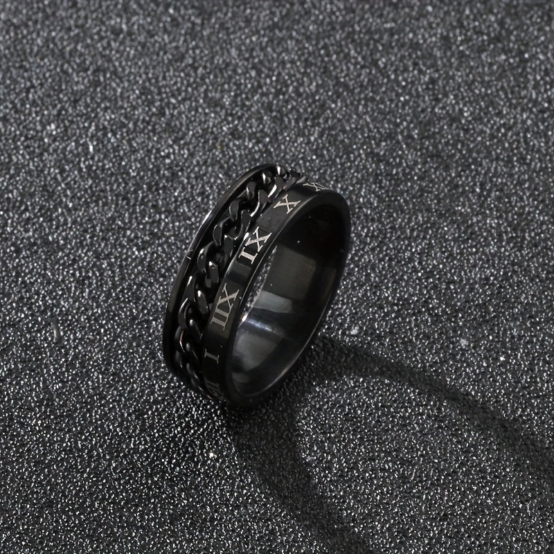 1pc Personality Style 201 Stainless Steel Rotating Chain Ring with Roman Numeral Engraving, Single Ring for Men, Fashionable Gift Jewelry
