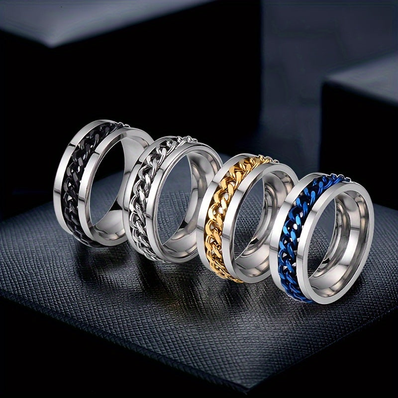 Unisex Zinc Alloy Hip-Hop Style Rotatable Chain Ring, Urban Fashion, Suitable for Wedding & Music Festival, All-Season Accessory