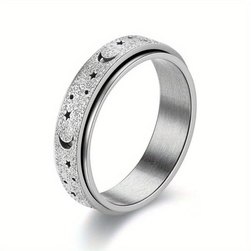 Golden Plated Stainless Steel Rotating Rings for Women - Hollow Star and Moon Designs, Durable Everyday Jewelry or Gift, Rotating Jewelry|Classic Rings|Durable Ring