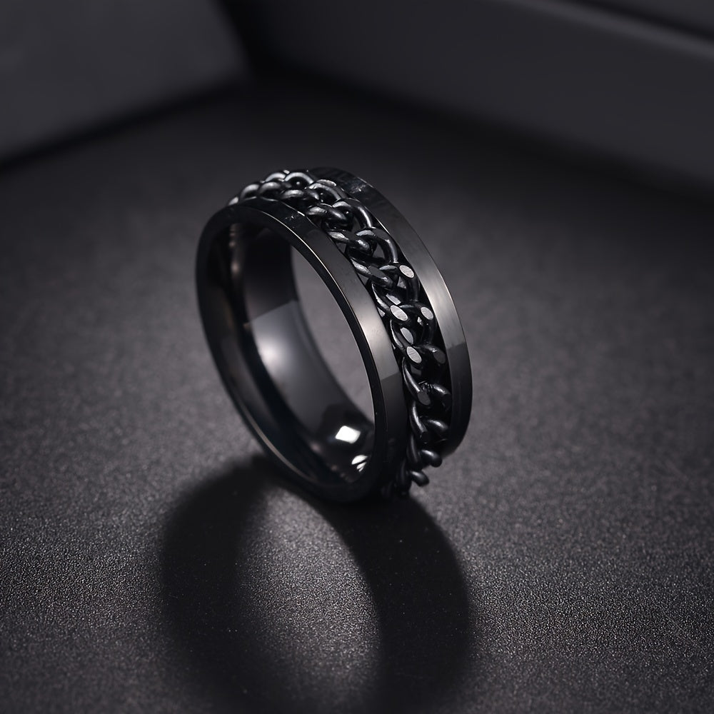 1pc Blue Men's Titanium 201 Stainless Steel Rotatable Ring - Vintage Style 201 Stainless Steel with Blue Accents, Ergonomic Comfort & Durable Design for Casual Attire