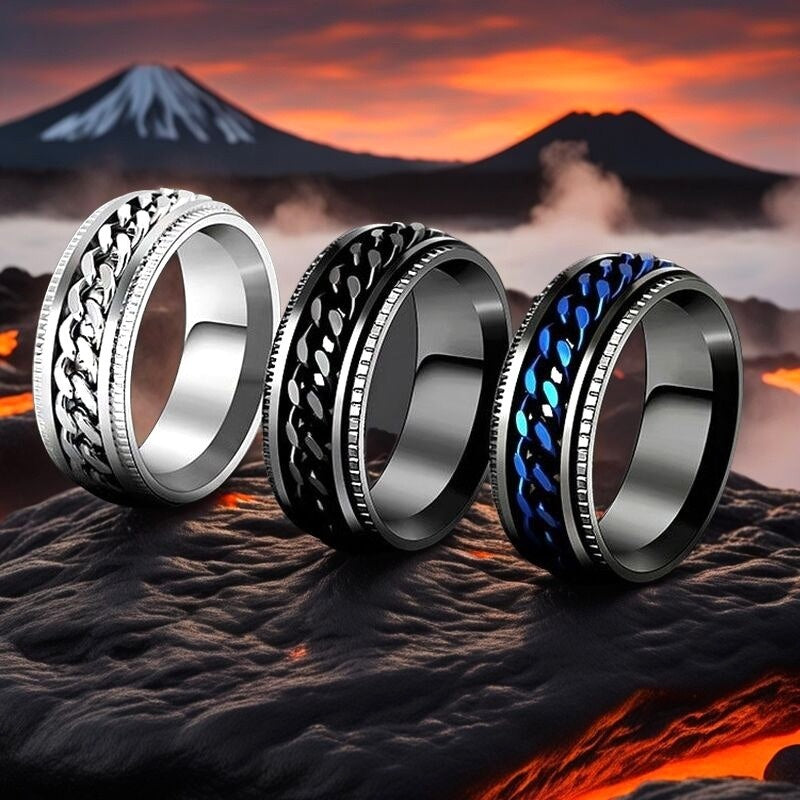 Trendy Chain Stripe Rotatable Rings with Multiple Color Options, Suitable for Festivals Such As Independence Day And Christmas, a Unique Accessory.