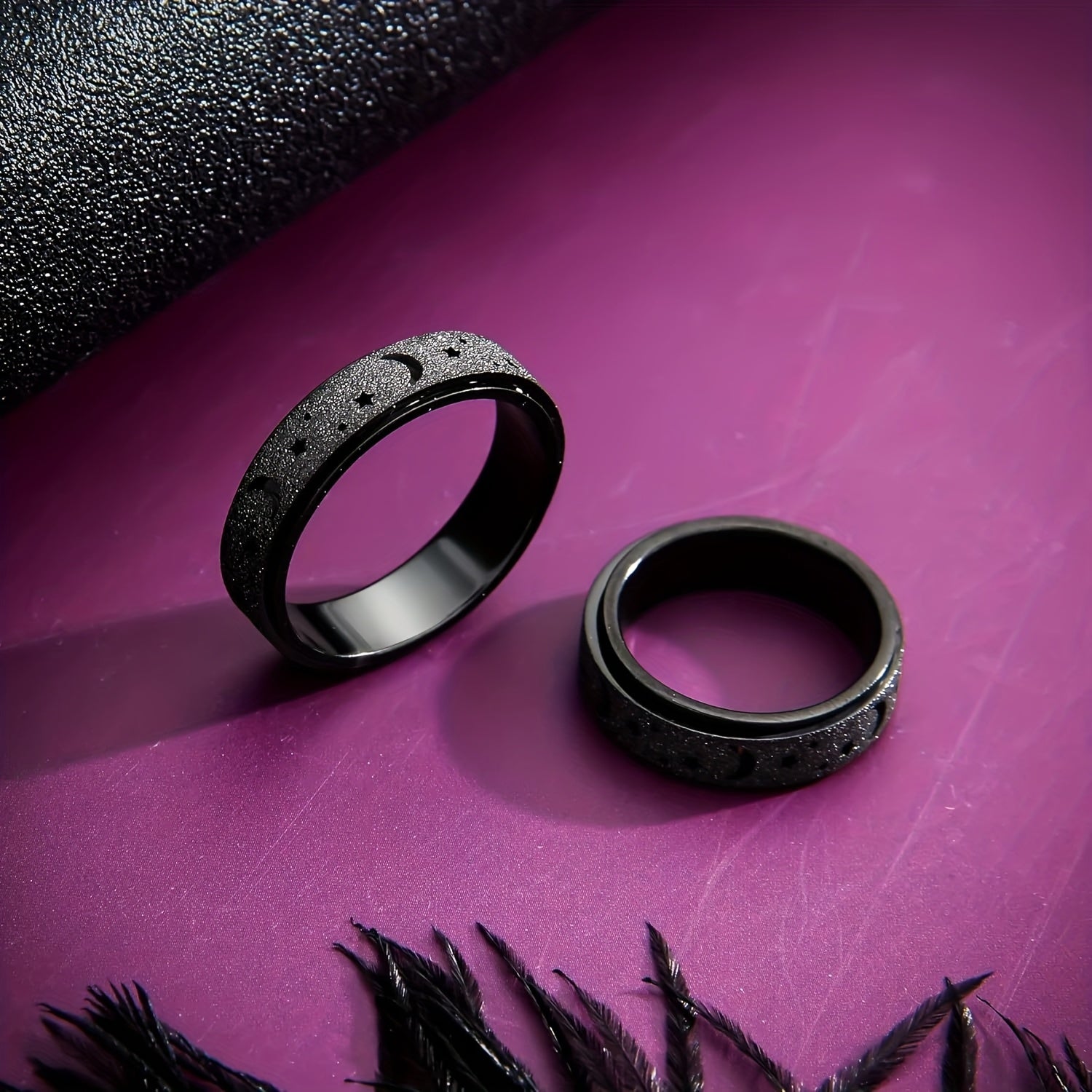 1pc Fashionable Stainless Steel Frosted Ring with Small Hollow Moon and Star Design, Men'S Unique Rotating Decompression Ring, Suitable for Daily Wear, Perfect Gift for Eid al-Fitr and Ramada