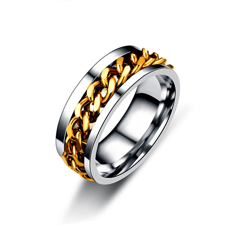 925 Silver, Rotatable Chain Ring, Fashion Creative, Casual Attire, Men's and Women's Rings