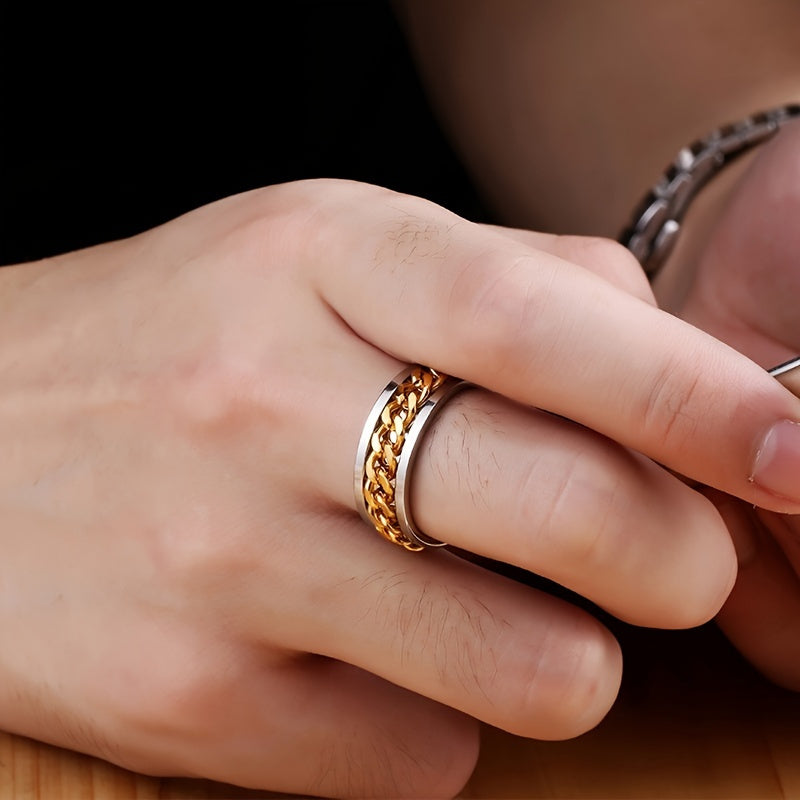 Unisex Zinc Alloy Hip-Hop Style Rotatable Chain Ring, Urban Fashion, Suitable for Wedding & Music Festival, All-Season Accessory