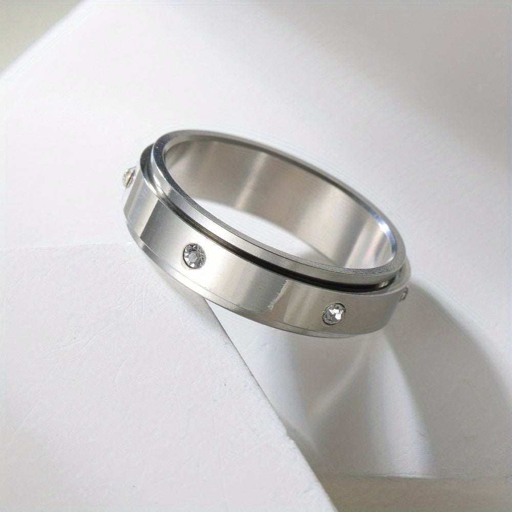 Rotatable Stainless Steel Luxury Six-Prong Ring with Exquisite Micro-Pave Design for a Sophisticated Look