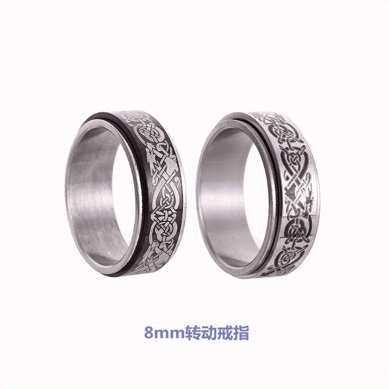 New Men's Titanium 201 Stainless Steel Ring with Dragon Pattern, Rotatable Relax Finger Accessory