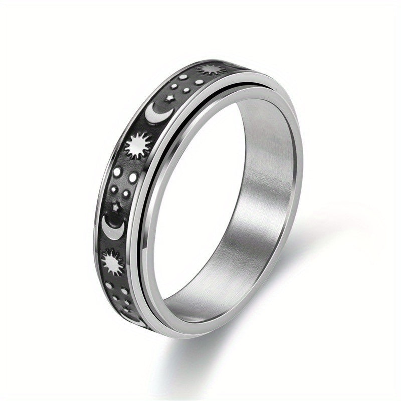 Rotating Star and Moon Pattern Ring Set, Fits American Halloween and Christmas, Unique Starry Night Design, Perfect for Festive Occasions, For Teenager
