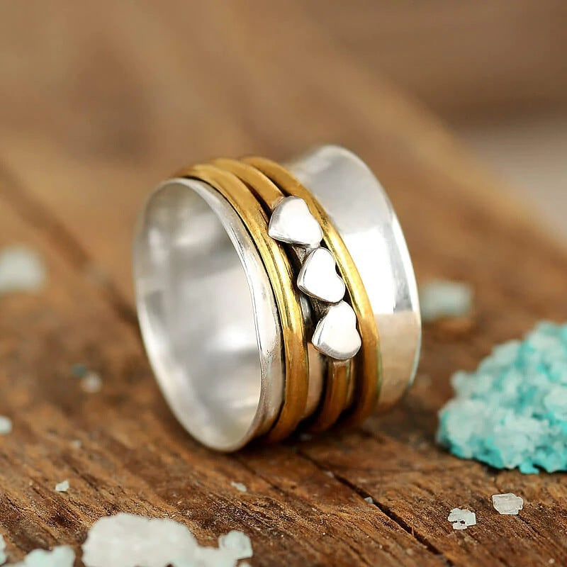 1pc Vintage Elegant Copper Rotating Ring with Peach Heart Design, Two-Tone Women's Jewelry for Daily Wear, Parties, Birthdays, Christmas, Valentine's Day, Anniversaries - All Seasons Accessory, Cute Jewelry