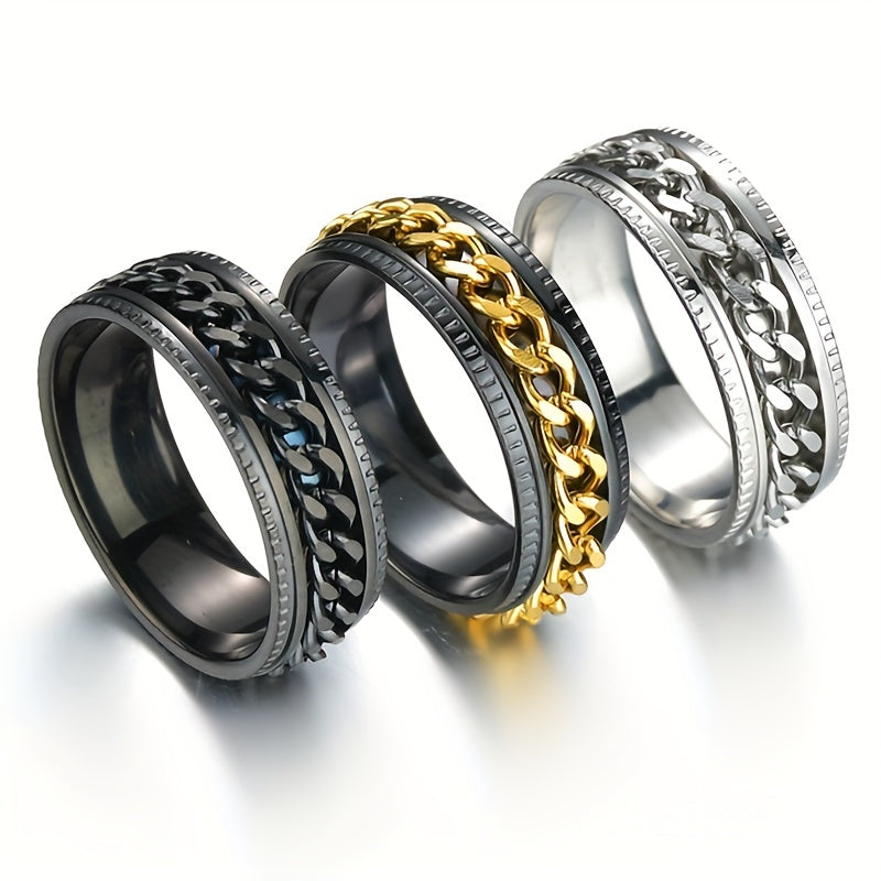 1pc Stainless Steel Rotatable Ring for Men Women High Quality Hip Hop Rock Spinner Chain Ring Punk Fashion Jewelry Party Gift