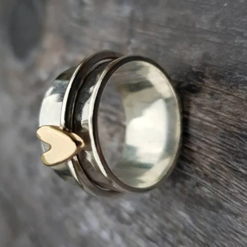 European And American Simple And Fashionable Two Tone Peach Heart Rotatable Women'S Wide Ring, Perfect Gift for Parties, Birthdays, Christmas, Valentine'S Day, And Anniversaries - Elegant Jewelry