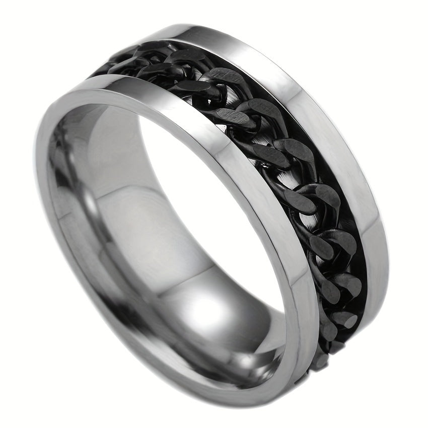 1pc Blue Men's Titanium 201 Stainless Steel Rotatable Ring - Vintage Style 201 Stainless Steel with Blue Accents, Ergonomic Comfort & Durable Design for Casual Attire