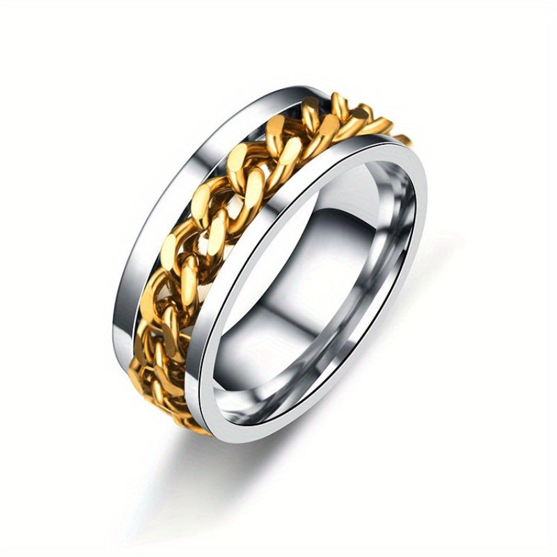 Unisex Zinc Alloy Hip-Hop Style Rotatable Chain Ring, Urban Fashion, Suitable for Wedding & Music Festival, All-Season Accessory