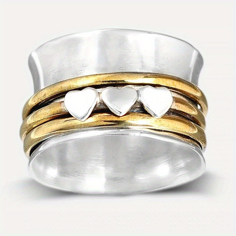 European And American Minimalist Retro Peach Heart Confession Two-Color Women'S Ring, Rotatable Ring, Perfect Valentine'S Day Christmas Gift Suitable for Versatile Accessories at Parties And Banquets