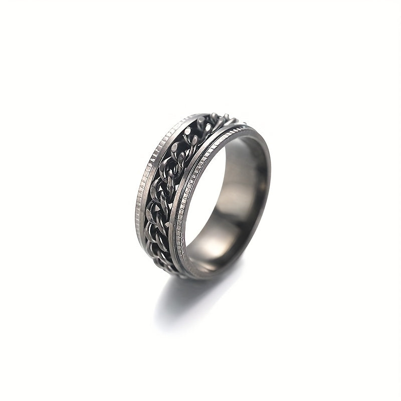 1pc Personality Style 201 Stainless Steel Rotatable Link Chain Ring, 201 Titanium 201 Stainless Steel, Unisex Gift for Couples, All Seasons Jewelry,Suitable for Both Men And Women