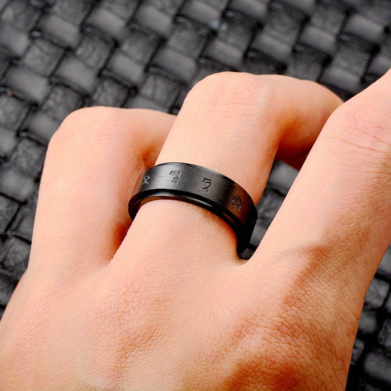 Black engraved rotating ring, suitable for American Thanksgiving and Christmas, a trendy and accessory