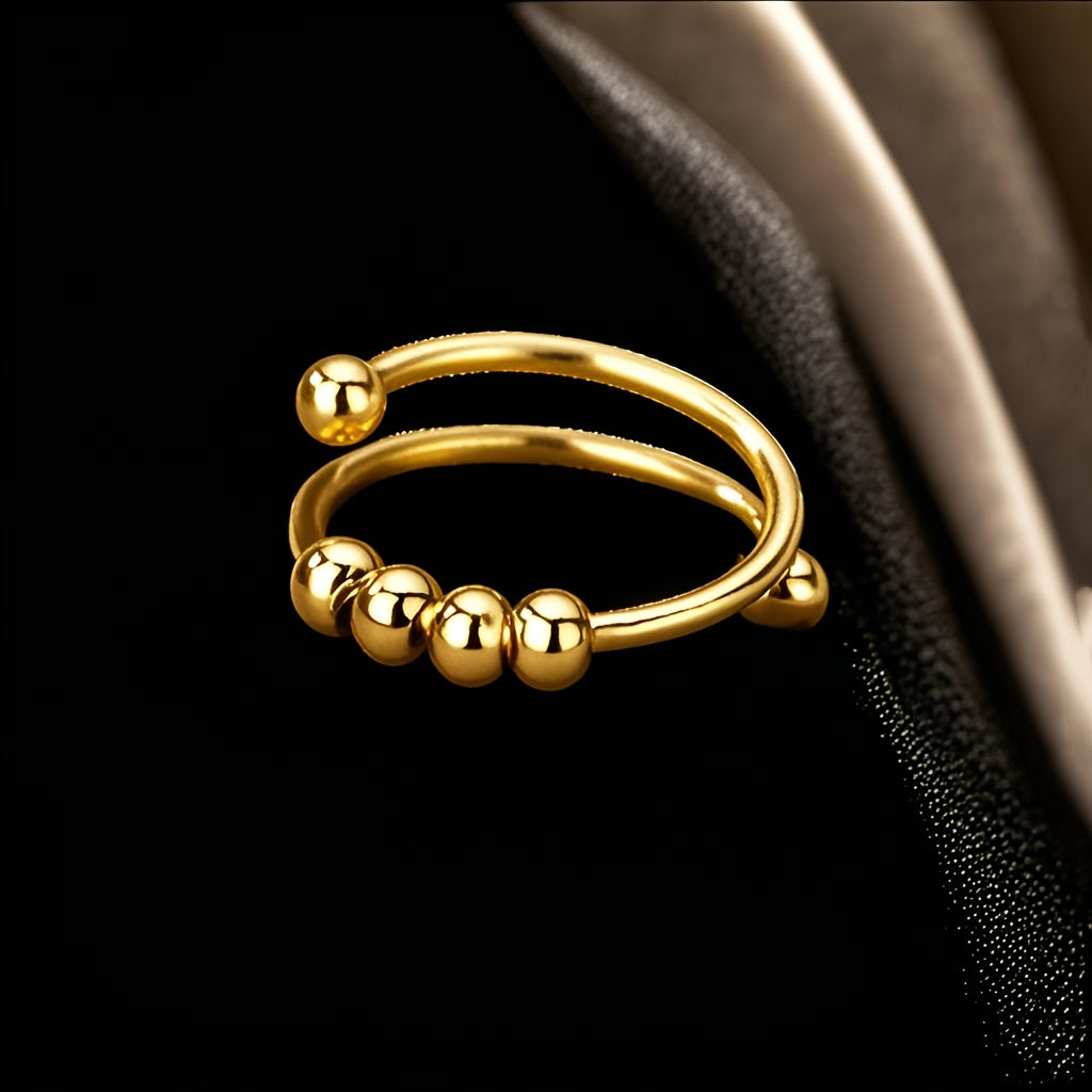 1PC Stainless Steel Double Layer Rotatable Bead Ring Female Anxiety Decompression Ring Ring