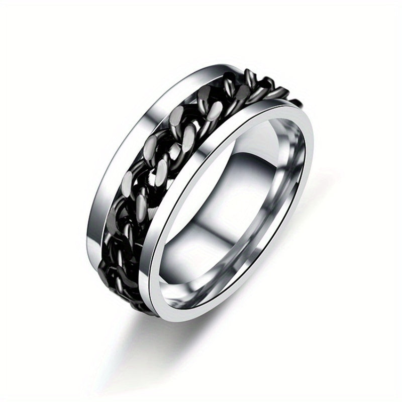 Unisex Zinc Alloy Hip-Hop Style Rotatable Chain Ring, Urban Fashion, Suitable for Wedding & Music Festival, All-Season Accessory