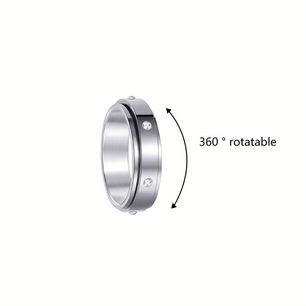 Rotatable Stainless Steel Luxury Six-Prong Ring with Exquisite Micro-Pave Design for a Sophisticated Look