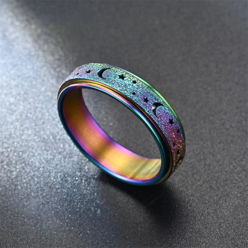 Golden Plated Stainless Steel Rotating Rings for Women - Hollow Star and Moon Designs, Durable Everyday Jewelry or Gift, Rotating Jewelry|Classic Rings|Durable Ring