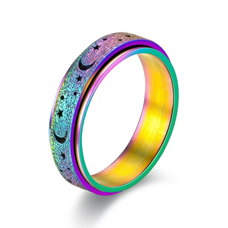 Golden Plated Stainless Steel Rotating Rings for Women - Hollow Star and Moon Designs, Durable Everyday Jewelry or Gift, Rotating Jewelry|Classic Rings|Durable Ring