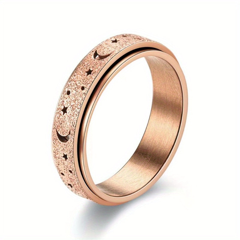 Golden Plated Stainless Steel Rotating Rings for Women - Hollow Star and Moon Designs, Durable Everyday Jewelry or Gift, Rotating Jewelry|Classic Rings|Durable Ring