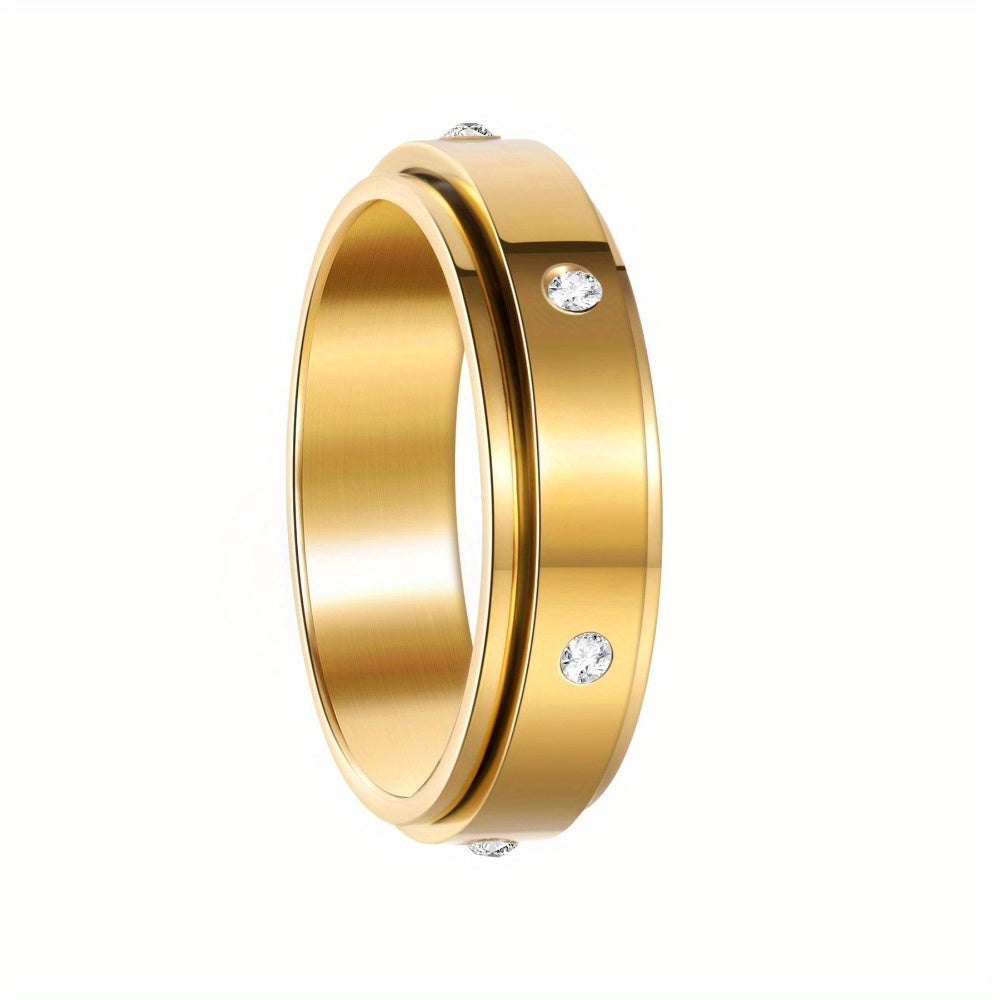 Rotatable Stainless Steel Luxury Six-Prong Ring with Exquisite Micro-Pave Design for a Sophisticated Look