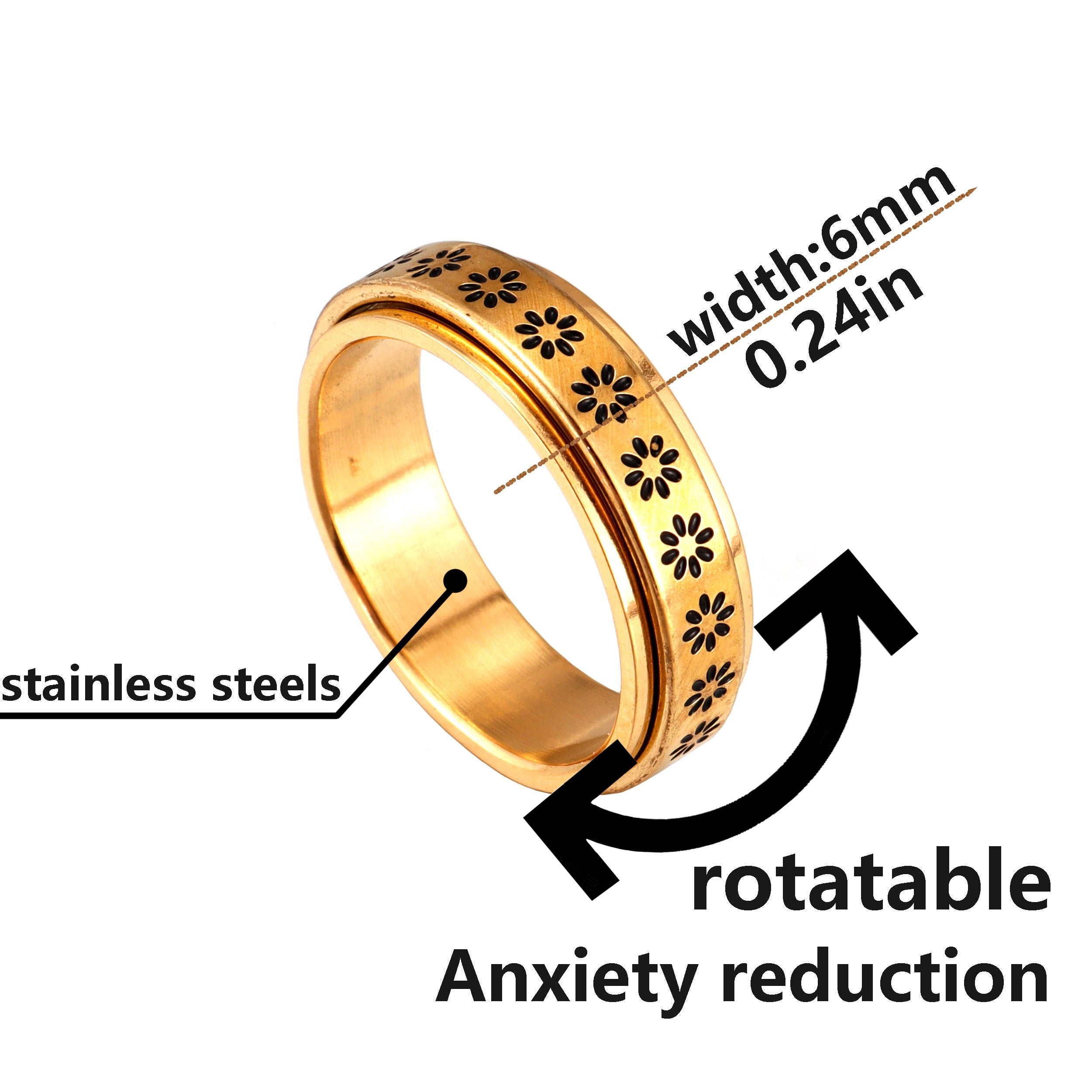 1 Stylish Women's Ring - Elegant Floral Spinner Ring, Stainless Steel Rotating Jewelry for Daily Wear/Parties/Vacations/Birthdays/Meditation/Yoga/Anniversaries & More